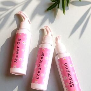 Three white bottles labeled 